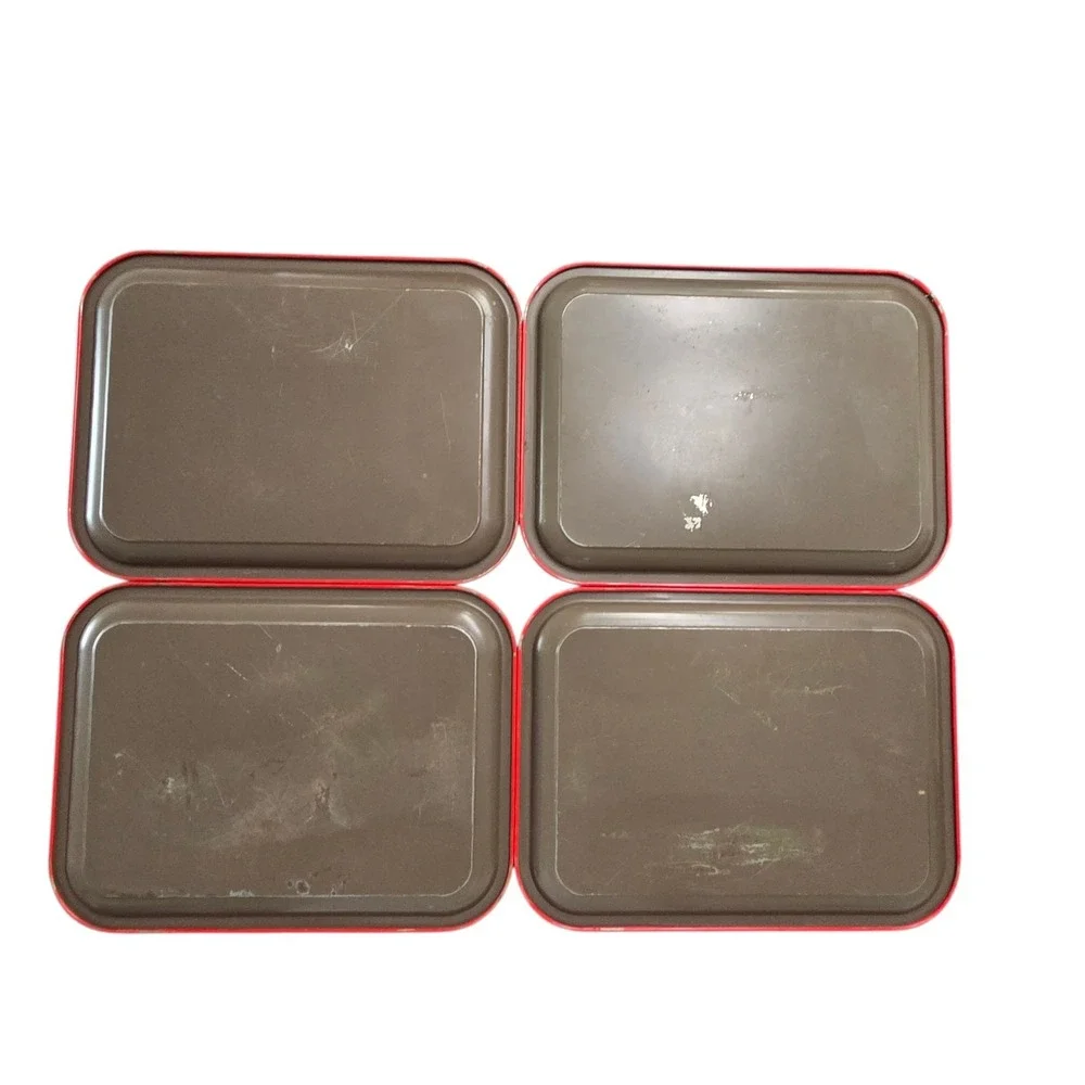 Vintage Metal Serving Trays Red Trim W/Grapes Design 10.5